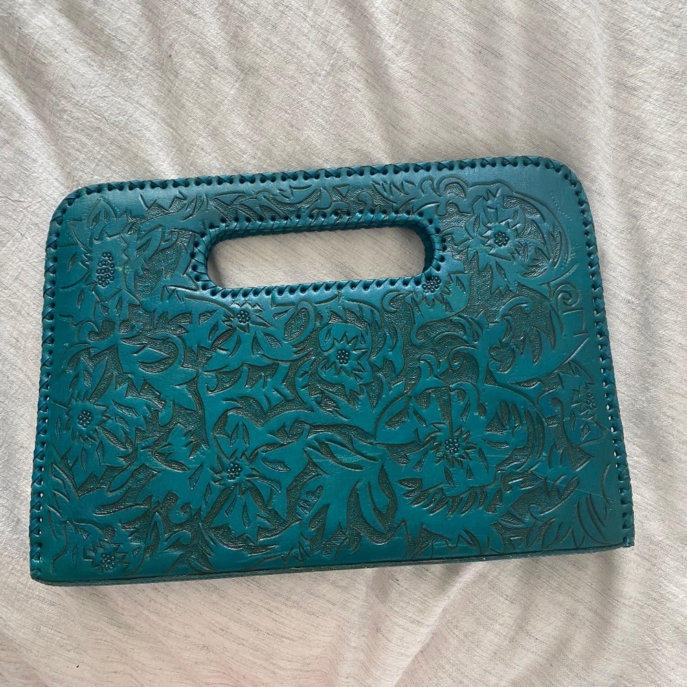 Alexis David leather clutch purse Mexico tooled leather